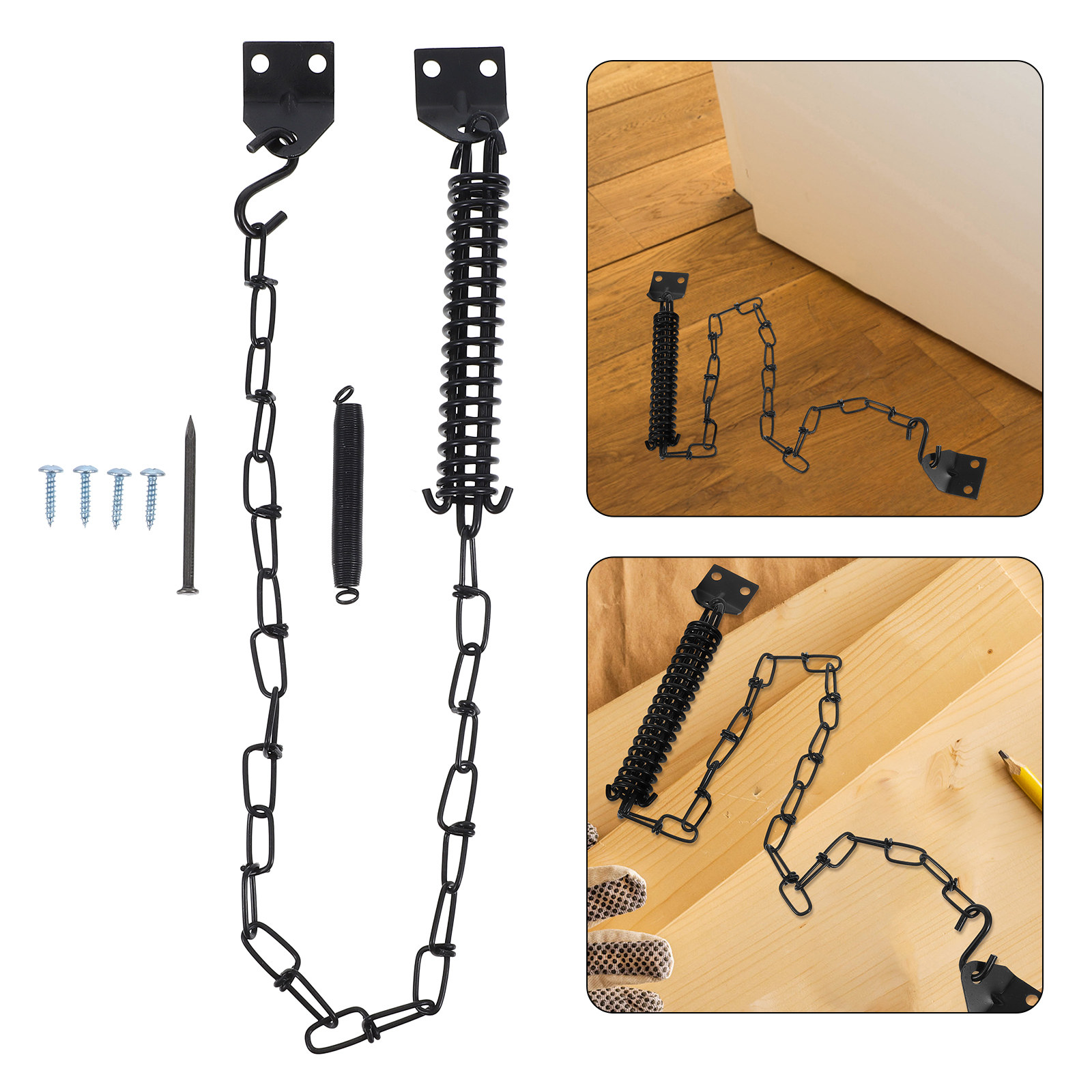 Door Chain Guard - ชุดล็อคประตูแบบโซ่กันลมสำหรับงานหนัก 2 ชุด พร้อมมือจับสไตล์อเมริกัน อุปกรณ์ล็อคประตูเพื่อความปลอดภัย โซ่เหล็กปรับระดับได้สำหรับประตูหน้า