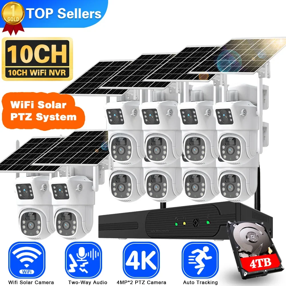 Home Security Premium - ระบบกล้องวงจรปิดพลังงานแสงอาทิตย์ Wi-Fi 4K 8MP สองเลนส์คู่ชุด NVR