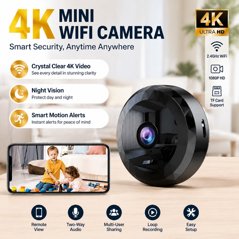 Home Security Ai - กล้องมินิ WiFi 4K ไร้สาย กล้องวงจรปิดความปลอดภัย HD