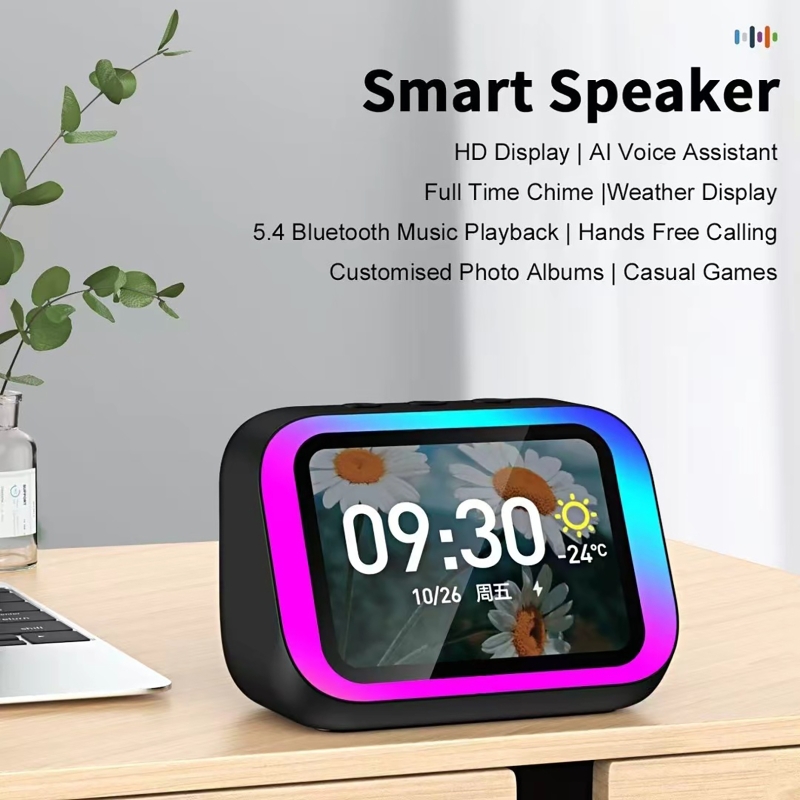 Home Security Ai - ลำโพงบลูทูธพร้อมผู้ช่วยเสียง AI ไฟ RGB นาฬิกาปลุก หน้าจอ