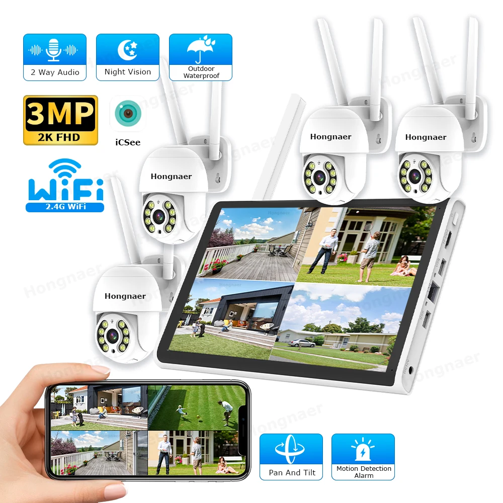 Home Security Camera - ชุดกล้องวงจรปิดไร้สาย 2026 Hongnaer 3MP 4 ช่องสัญญาณ