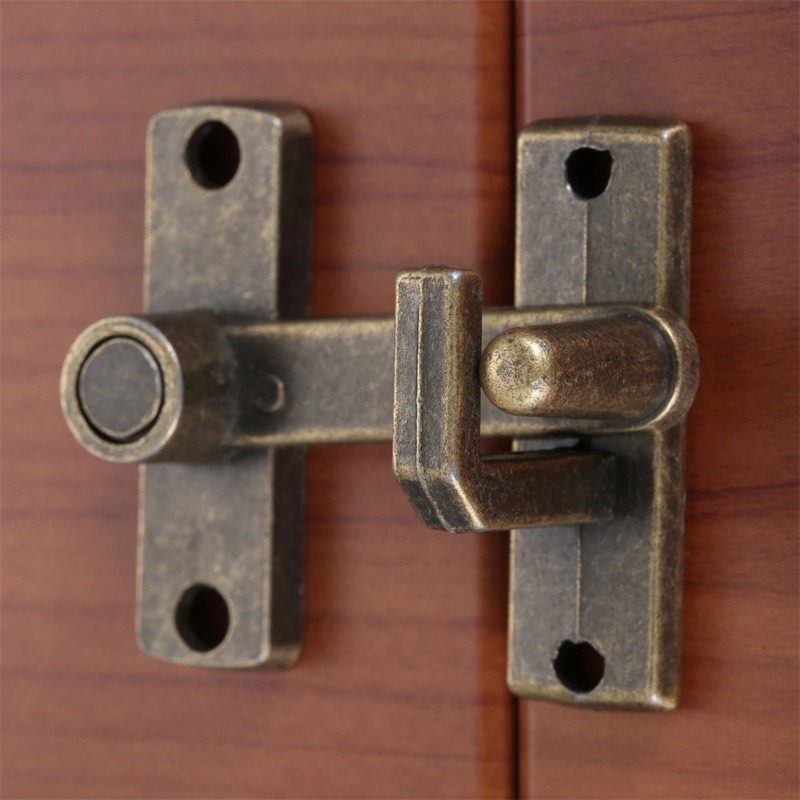 Door Chain Guard - มือจับล็อคประตูหน้าต่างบานเลื่อนแบบโบราณทำจากทองสัมฤทธิ์ - ตัวล็อคโลหะพร้อมสลักและโซ่เพื่อความปลอดภัยสำหรับอุปกรณ์ฮาร์ดแวร์บ้าน