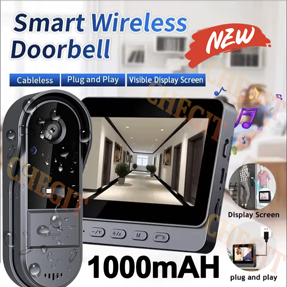 Home Security Adt - กล้องออดไร้สายอินเตอร์เน็ตไร้สาย 1080P วิดีโออินเตอร์คอมออดกันน้ำ 4.3 นิ้วหน้าจอ IPS