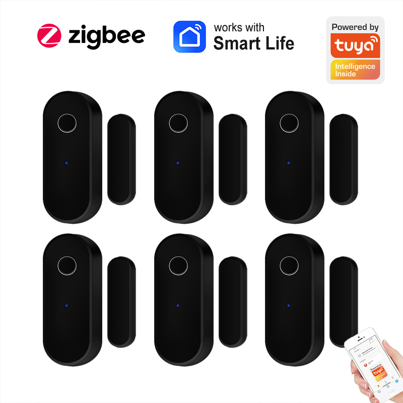 Home Security Technology - Tuya สมาร์ท Zigbee เซ็นเซอร์ประตูประตูหน้าต่างเปิดปิดเครื่องตรวจจับสีดํา Smart Home