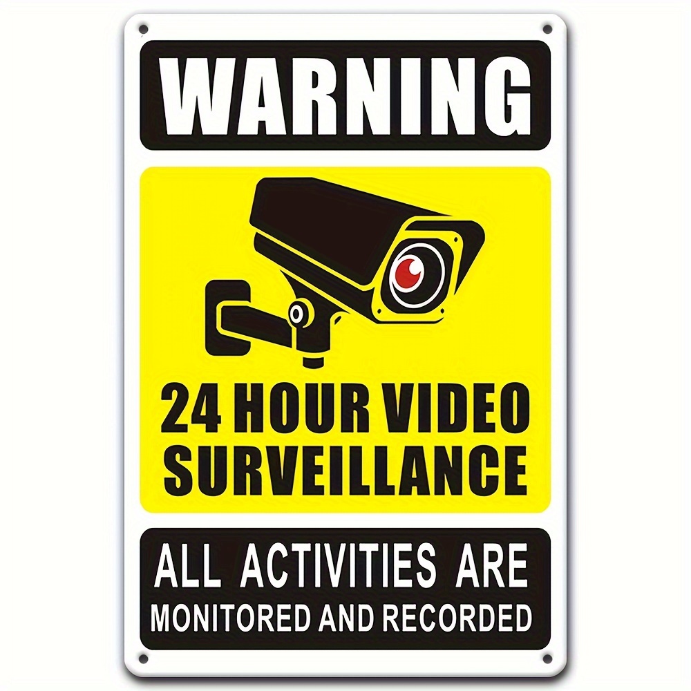 Home Security Camera - ป้ายเตือนการเฝ้าระวังด้วยวิดีโอ 24/7 - โลหะเหล็กทนทานพร้อมไอคอนกล้องรักษาความปลอดภัย ตกแต่งผนังภายนอกสำหรับบ้าน ห้องนอน