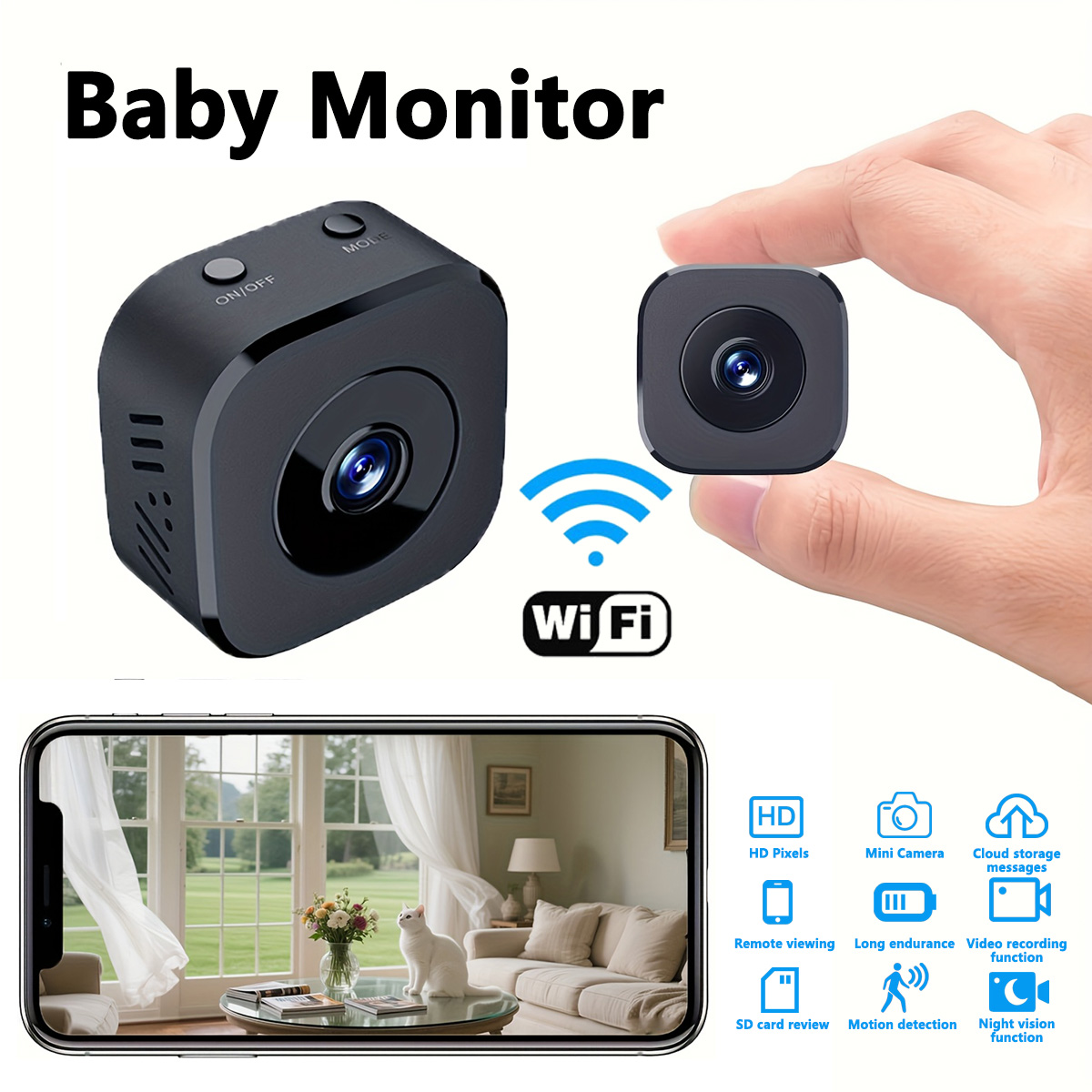 Home Security Camera - 1080P HD Mini WiFi กล้องความปลอดภัยในร่มการเฝ้าระวังความปลอดภัย Baby