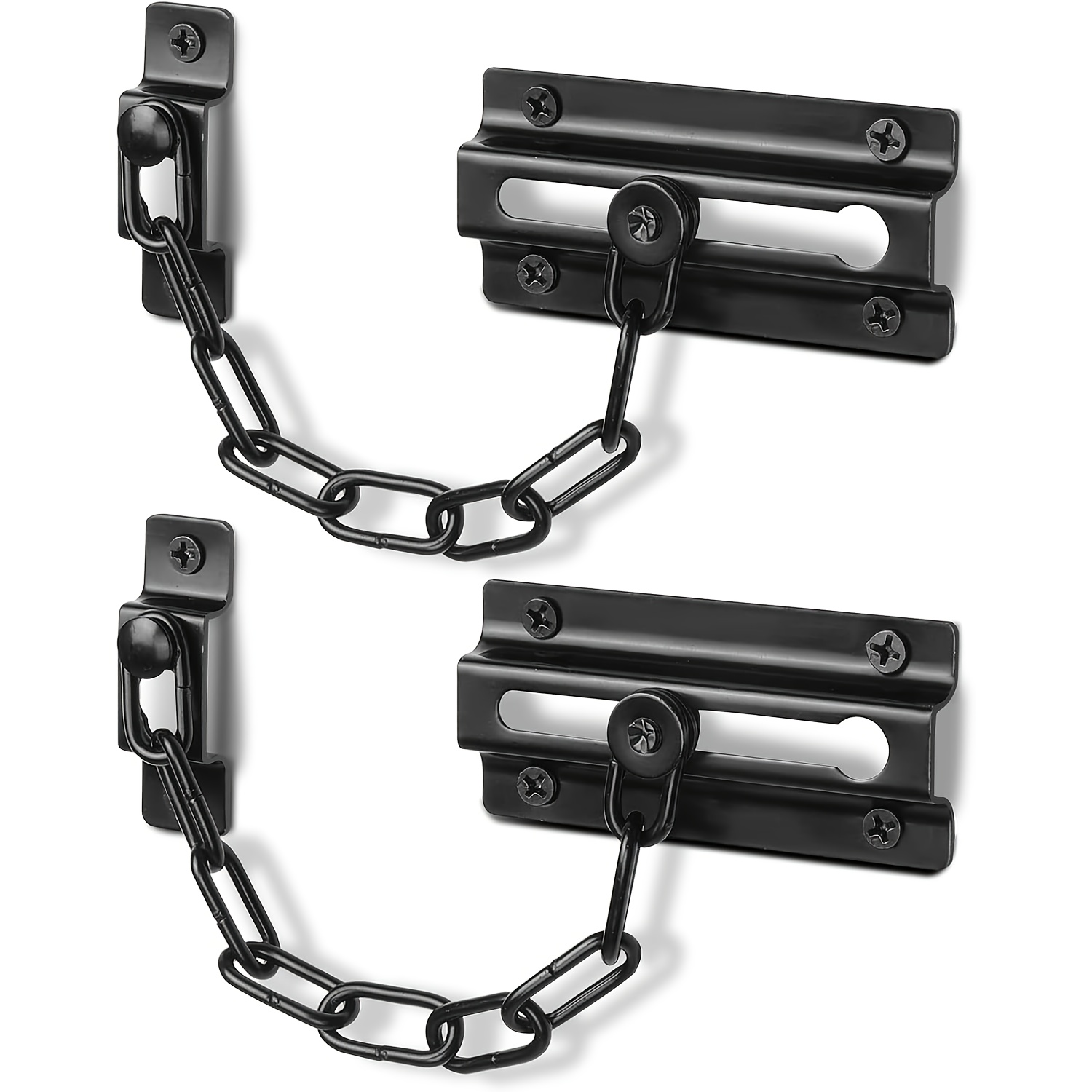 Door Chain Guard - ชุดล็อคโซ่ประตู 2 ชิ้น สีดำ, โซ่ล็อคประตูเพื่อความปลอดภัยสำหรับประตูด้านใน, ล็อคโซ่ประตูแบบหนาพิเศษพร้อมสกรู
