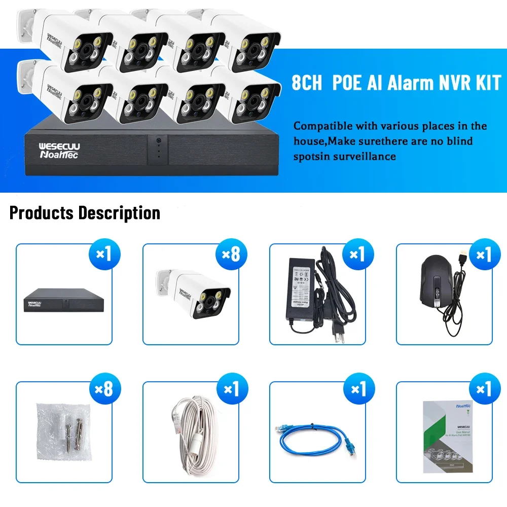 Home Security Ai - ชุดกล้องวงจรปิดรักษาความปลอดภัยภายในบ้านและนอกบ้าน ระบบ NVR แบบ IP PoE