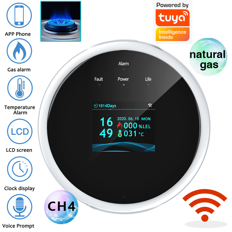 Home Security Technology - เซ็นเซอร์เตือนแก๊สรั่ว 2.4G WiFi เครื่องตรวจจับแก๊สไวไฟ ใช้งานร่วมกับแอป Tuya/Smart