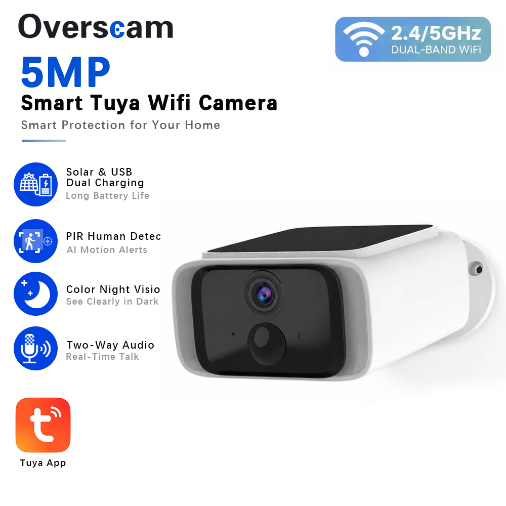 Home Security Premium - กล้องวงจรปิดพลังงานแสงอาทิตย์ Tuya 5MP ไร้สายสำหรับภายนอกอาคาร รองรับ WiFi