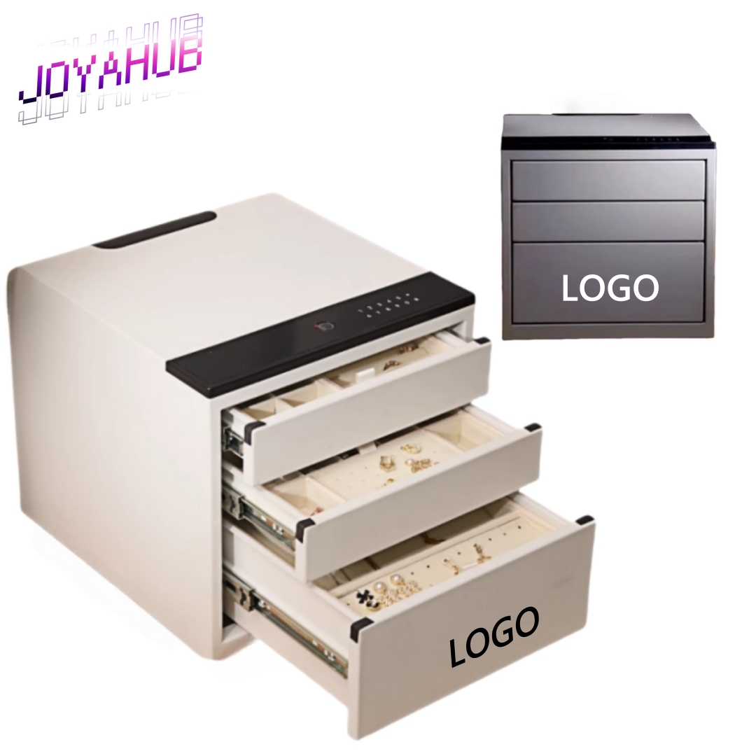 Home Security Logo - โลโก้ที่กําหนดเองเครื่องประดับไบโอเมตริกซ์ปลอดภัยตู้รักษาความปลอดภัยเหล็กทั้งหมดพร้อมลายนิ้วมือและ PIN ล็อคลิ้นชักป้องกันการโจรกรรมสําหรับบ้าน/สํานักงาน